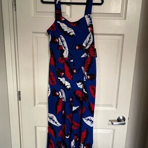 Express Blue and Red Tropical Print Jumpsuit
